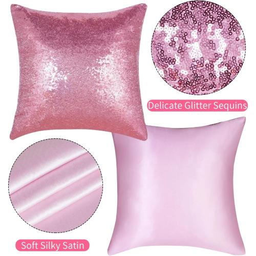 Pink Sequin Pillow Covers Square Glitter Pillow Cases Decorative Sparkling Throw Pillow Covers Cushion Case for Bed Sofa Bedroom Living Room Valentine's Day Wedding Home Decor (18x18,4 Pack)
