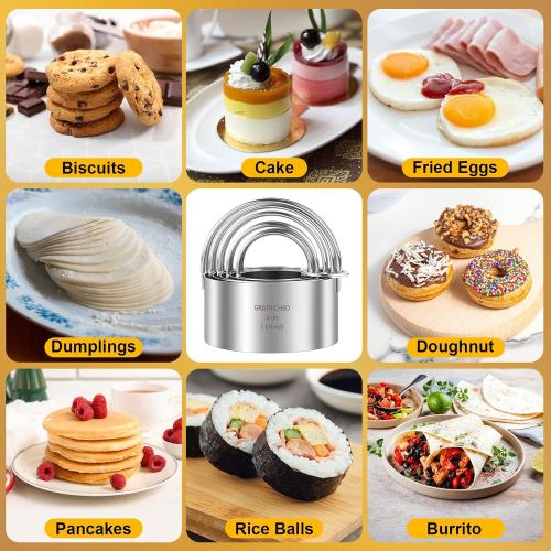 5 Pcs Professional Stainless Steel Cookie Cutters Set - Round Biscuit Cutter with Handle, Used for Making Cake, Fried Egg, Dumpling, Doughnut - Essential Baking Tools for Dough Preparation