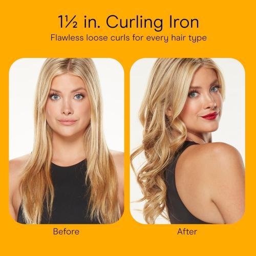 Conair Instant Heat 1½ Inch Curling Iron, 1½-Inch Barrel Hair Curler Produces Soft Waves and Loose Curls, 25 Heat Settings, Dual Voltage, For Use on Medium and Long Hair, Black