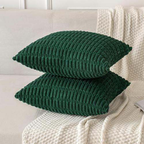 MIULEE Pack of 2 Dark Green Corduroy Decorative Pillow Covers 20x20 Inch Soft Boho Striped Throw Pillow Covers Modern Farmhouse Home Decor for Sofa Living Room Couch Bed