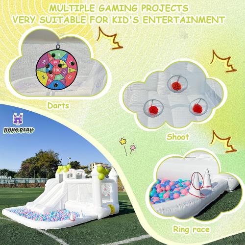 (UNTESTED) 12.5 FT Oxford White Bounce House Bouncing Castle with Two Slides Inflatable Bounce House for Kids with Large Ball Pits Suitable Birthday Party Holiday Decorations and Photography
