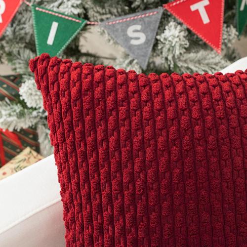 Kevin Textile Valentines 12x20 Inch Pillow Cover 1 Pack Boho Decorative Soft Striped Corduroy Lumbar Farmhouse Color Accent Rectangle Cushion Case for Living Room Couch Sofa Bed, Burgundy