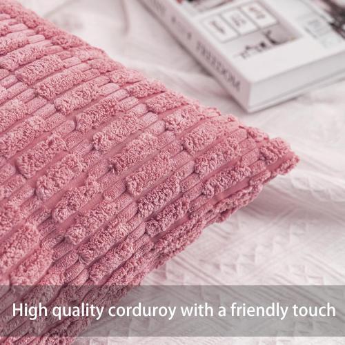 Aegero Pack of 4 Corduroy Decorative Throw Pillow Covers 18x18 Inch, Pink | Fall Soft Striped Pillow Covers Modern Farmhouse Home Decor Christmas Throw Pillow Covers for Sofa Living Room Couch Bed