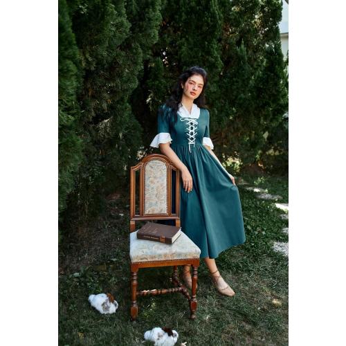 size L SCARLET DARKNESS Women's Colonial Pioneer Costumes Retro Pastoral Pilgrim Historical Dress with Pockets Cerulean L