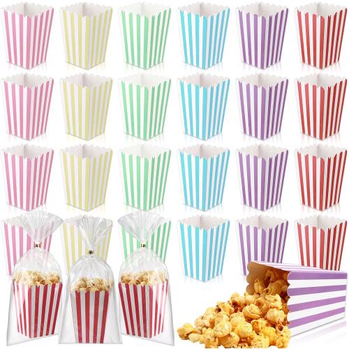 Gueevin 36 Sets Mini Popcorn Boxes and Clear Treat Bag Set