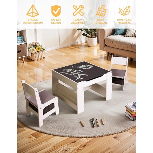 Color White Joyooss Kids Table and Chair Set,4 in 1 Wooden Kids Table and Chairs Ages 3-7,Toddler Table with Storage Kid Desk and Chair Set for Toddlers 2 in 1 Tabletop