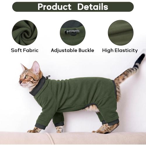 PUMYPOREITY Sticky Hair Cat Clothes, Prevent Hair Loss Cat Pajamas, Soft Cat Sweaters for Cats Only, Cat Hair Sticky Onesie, Cat Recovery Suit After Surgery, Green, S