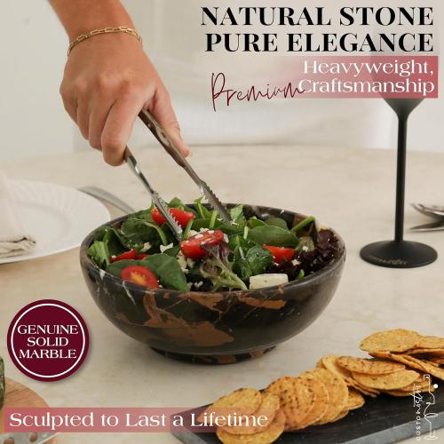 Gusto Nostro Size  8 Luxury Black and Grey Marble Decorative Bowl for Coffee Table - Elegant Decorative Fruit Bowl for Kitchen Counter - Heavy Stone Entryway Catch All for Keys, Potpourri Holder Centerpiece, Medium