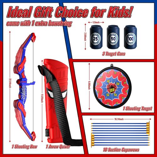 Spider Bow and Arrow Set for Kids, Led Light Up Kids Archery Set