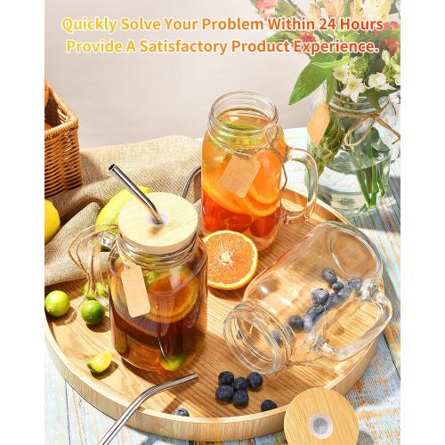 TANGLONG Mason Jar with Lid and Straw 24 oz Mason Jar Cups Set of 8 Glass Cups with Lids and Straws Mason Jars with Handle Drinking Glasses