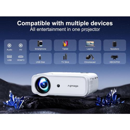 Projector with WiFi and Bluetooth, 5G WiFi Native 1080P 14000L 4K Supported, AGREAGO Portable Outdoor Projector with Screen, Home Theater Projector Compatible with TV Stick/iOS/Android/Win/HDMI/USB