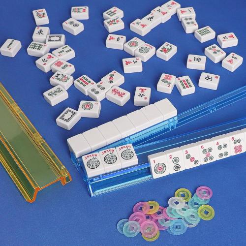 Mahjong All-in-One Tile Rack & Pusher, Clear Acrylic Mahjong Rack and Pusher Combo, Modern American Mahjong Tile Racks, Set of 4, Multi Color
