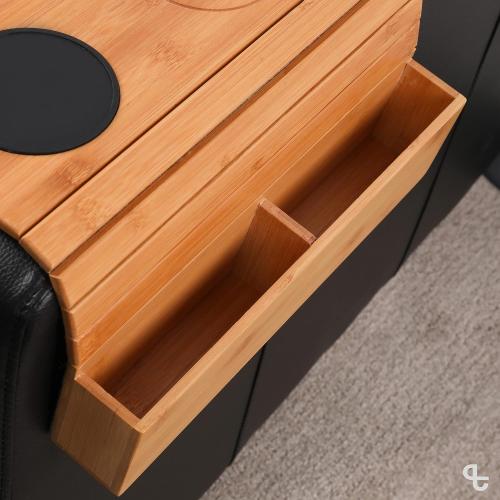 [PJ Collection] Bamboo Sofa Armrest Tray with Wireless Charging and Non-Slip Coaster, Foldable, 15W Fast Wireless Charger, Sofa Armrest Organizer (with Left Side Pocket)