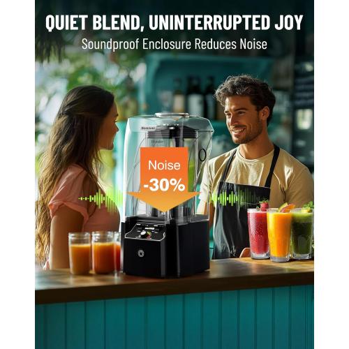WantJoin Professional Commercial Blender With Shield Quiet Sound Enclosure 2200W Industries Strong and Quiet Professional-Grade Power, Self-Cleaning, Black