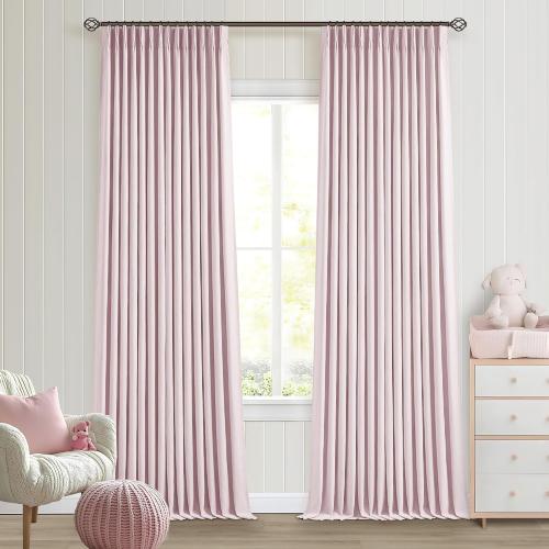 Pleated Pink Blackout Curtains 108 Inches Long for Girls Bedroom Living Room Thermal Insulated Pinch Pleat Room Darkening Light Blocking Linen 108 Inch Curtains Drape Window Panels Baby Pink Blush