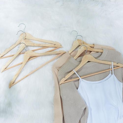ELONG HOME Solid Wooden Hangers  Wood Suit Hangers with Extra Smooth Finish, Precisely Cut Notches and Chrome Swivel Hook, Clothes Hangers for Shirt Coat Jacket Dress, Natural