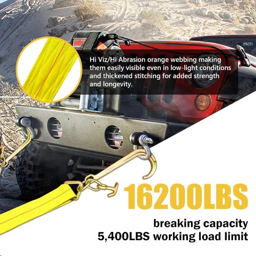 Tow Straps V Bridle, 3 x 36 Recovery V-Strap with 15 J Hooks and T-J Hooks, 5400LBS Recovery Bridle, Towing Strap with Hook for Wrecker, Rollback, Car Hauler