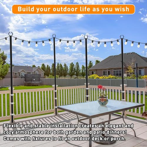7 Pack 10 FT String Light Poles,Metal with Fork Lights Poles for Outdoor String Light, Rustproof Heavy Duty for Outside Garden,Patio,Wedding,Backyard,Deck,Party