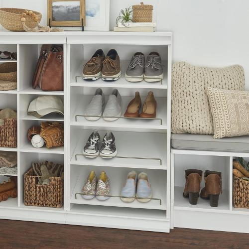 ClosetMaid Modular Storage Angled Shelves, Wood Closet Organizer Adjustable, Stacking, Full Backer, Decorative Trim, White, Shoe Shelf Unit