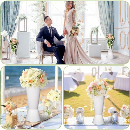 12 Pack Plastic Flower Bucket, 15.5 Inch White Flower Buckets for Cut Flowers with Base, Multi-Purpose Plastic Vase for Flower Display Stand Florist Supplies, Home Wedding Decoration