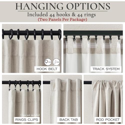Curtains 70 Inch Length Wide Pleated Blackout Curtain for Sliding Glass Door/Living Room, Farmhouse Natural Linen Thick Boho Bedroom Heavy Insulated Large Window Drapes (70 Wx90 Lx2Panels)