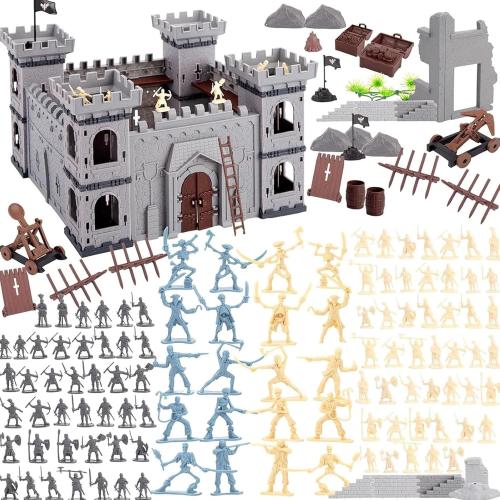 3 otters 310PCS Military Soldier Playset, Toy Soldiers Medieval Knight Army Men Pirate Castle Model Assembly for Boys Birthday Party Gift