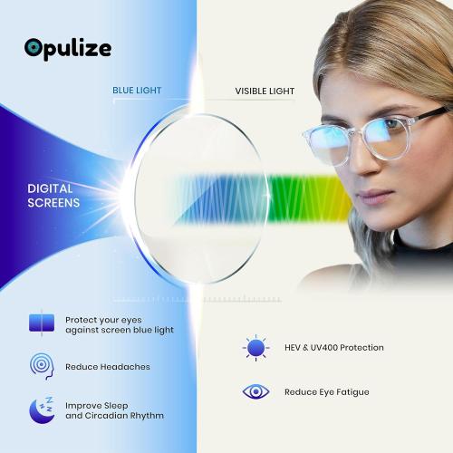 OPULIZE SEE Blue Light Blocking Glasses for Women and Men, Narrow Frame, Spring Hinges, Anti-Reflective Computer Glasses, Grey (Pack of 1)