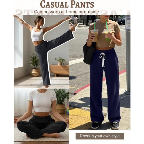Neer 3 Pack Women's Lounge Pants Wide Leg Yoga Built in Drawstring High Waisted Casual Comfy Baggy Sweatpants with Pockets
