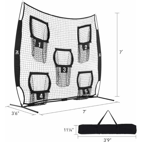 Color Black ZELUS 7 x 7ft Football Trainer Throwing Net | Training Target Practice with 5 Targets | Great for Quarterback | Includes Carry Bag