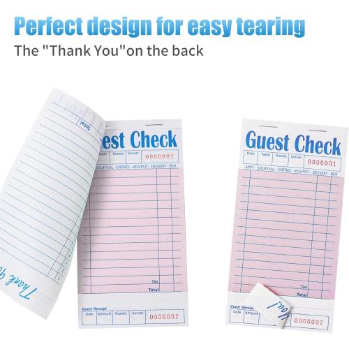 ZPARIK 6 Pack Guest Checks Books, Server Note Pads, Pink | 5 Pack Guest Checks with 50 Sheets Per Book, Waiter Checkbook, Waitress Notepad for Restaurants, Perfect for Servers