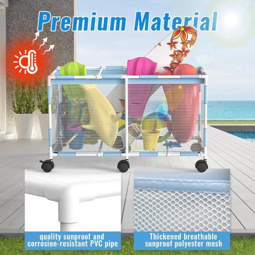 Size 235 gallon  Pool Float Holder Storage, 235 Gallon Pool Storage Bins Outdoor Waterproof Extra Large Swimming Pool Toy Storage Mesh Rolling Pool Float Orgnizer for Noodles, Toys, Floats