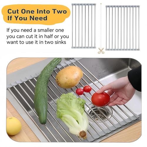 Roll Up Dish Drying Rack, 17.7 x 11.8 Over The Sink Dish Drying Rack, Dish Drying Rack for Kitchen Sink Counter Storage (Grey)