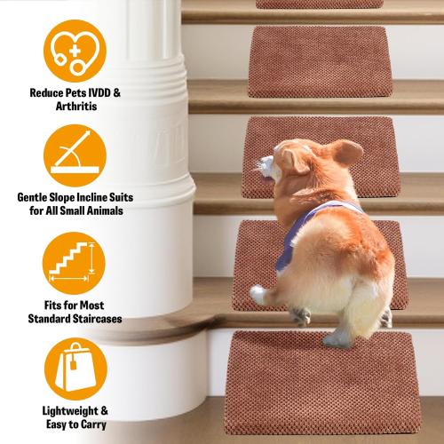 Brown 6 Pack 40D Dog Ramp for Stairs Suits for Small Dogs Cats, Pet Steps Stairs for Staircase Stairs with Anti-Slip Bottom and Self-Sticky Pads to Fix Suitable for Dogs Cats(6Pcs, Brown)