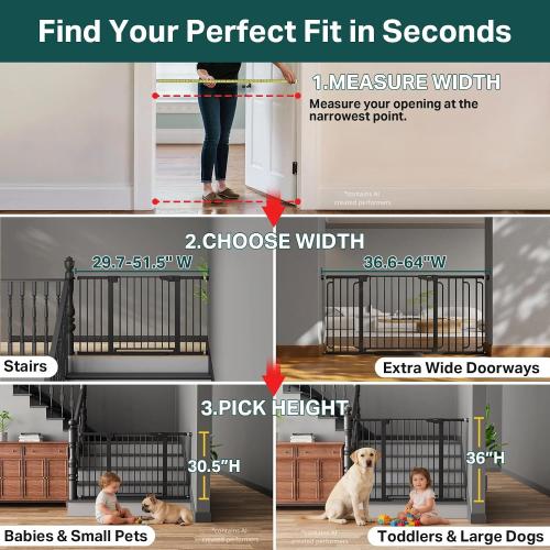 Cumbor 29.7-51.5 in Extra Wide Baby Gate for Stairs, Dog Gate Indoor Black | Mom's Choice Awards Winner, Auto Close with Double Lock for Doorways, Child Gate for Toddlers & Pets, Pressure Mounted