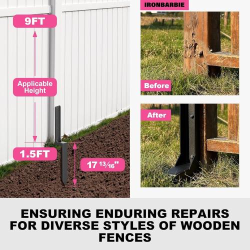 IRONBABE Fence Post Repair Kit - One-Piece Steel Anchor Stakes to Quick Fix Broken/Leaning 4x4/6x6 Wood Posts (Thickened 11-Gauge, 2-Pack)