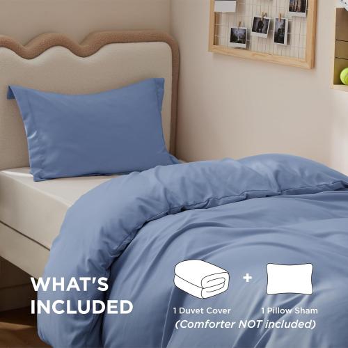 Bedsure Duvet Cover Twin/Twin XL Size - Soft Double Brushed Bedding Set for Kids & Adults, Zipper Closure, 2 Pieces, Includes 1 Duvet Cover (68x90) & 1 Pillow Sham, NO Comforter, Slate Blue