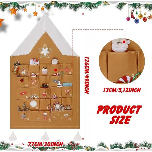 SATINIOR Christmas Advent Calendar with Pockets Gingerbread Empty Advent Calendar to Fill 24 Days Reusable Natural 24 Days Countdown Hanging Storage Bag for Home Xmas Countdown Decoration
