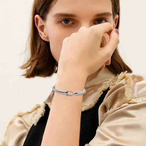 Twisted Cable Bracelet Stylish Fine Stainless Steel Cable Cuff Bracelet with Hook Clasp Bracelets Jewelry for Women