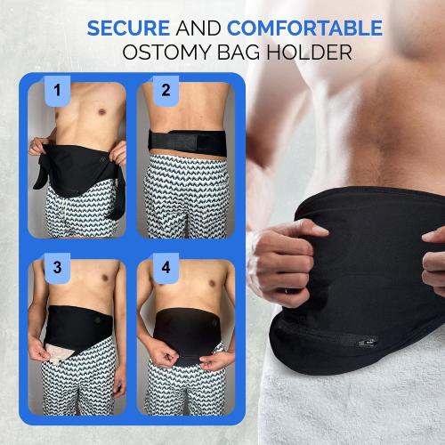 GBmates™ Ostomy Belt in Black | Colostomy Bag Covers Ileostomy Bag Cover for Men and Women | Ostomy Shower Cover for Swimming and Shower | Urostomy Wrap Hernia Support Plus Size (M)