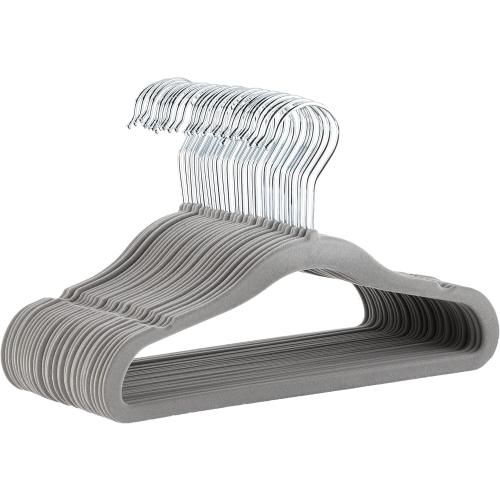 Amazon Basics Kids Velvet, Non-Slip Clothes Hangers (baby/toddler), 11.6 inches (for baby clothes), Pack of 20, Gray