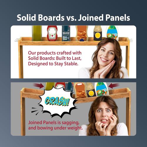 IIIOIIIA Bamboo Over The Stove Spice Shelf for Kitchen Storage, 31.5 Kitchen Spice Rack Organizer Stove Top Shelf with 6 Hooks, 11.4 Height Extra Storage Countertop, Easy to Assemble