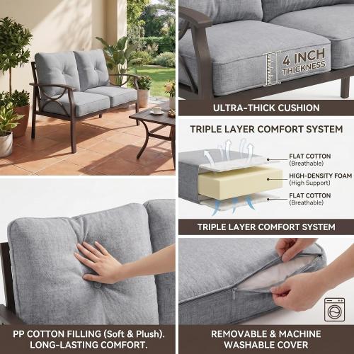 RoyalCraft 8-Pieces Outdoor Patio Furniture Set, Outdoor Metal Sectional Furniture with Cushions, Outdoor Conversation Seating Set with Coffee Table for Balcony, Backyard, Garden, Deck, Grey