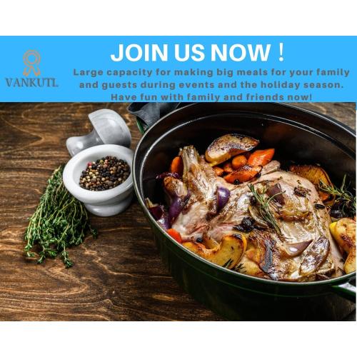 16 Inch Roasting Pan with Lid - Covered Oval Roaster - Enamel Carbon Steel Roaster Pot - Excellent Heat Distribution and Non-sticky - for Turkey Chicken Meat & Vegetables -Birthday and Holiday gifts