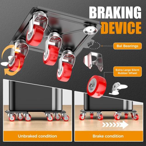 2000LBS Heavy Duty Furniture Dolly & Mover - 6.4 Carbon Steel Panel with 5X 360° Wheels, Non-Slip Sliders for Sofa, Piano, Appliances (Red)