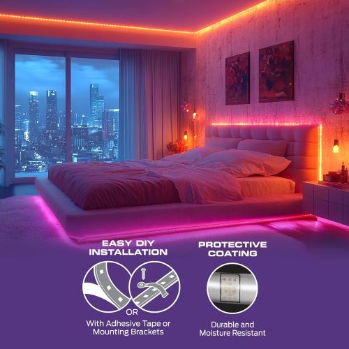 Monster Smart RGB IC LED Strip Lights 50ft – Sound Reactive Strip Lights for Bedroom, App & Voice Control, RGB Light Strip for Room, Alexa Google Home, Razer Chroma Sync - 270 RGB IC LED Lights