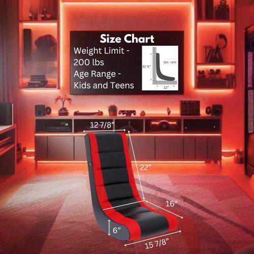 The Crew Furniture Classic Video Rocker Floor Gaming Chair, for Kids and Teens, PU Faux Leather & Polyester Mesh, Black/Red