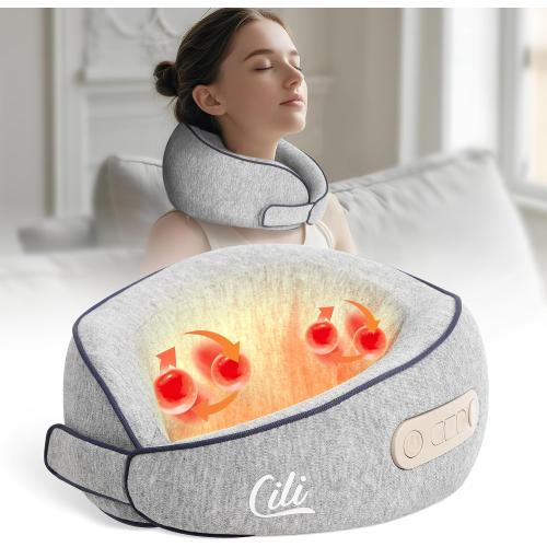 CILI Cordless Neck Massager Pillow with Heat, Shiatsu Neck Massager for Pain Relief Deep Tissue,Heated Massage Pillow for Travel,3 Adjustable Intensity, Gifts for Women Men