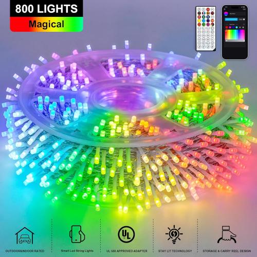 JMEXSUSS 800 LED RGB String Light Outdoor Indoor, Christmas Lights Outdoor Clear Wire Christmas Lights Plug in for Bedroom Tree Room Party Birthday Decorations