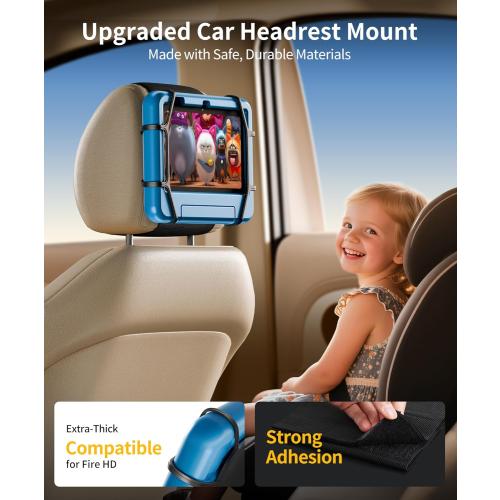 FANGOR Car Headrest Mount Holder, Tablet Holder for Kids in Back Seats, Anti-Slip Strap and Holding Net,Angle-Adjustable/Fits All 7 Inch to 12.9 Inch Tablets