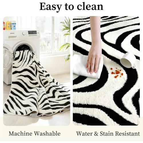 YIHOUSE 8x10Ft Area Rugs for Living Room: Modern Washable Rug - Abstract Black and Cream White Rug for Bedroom Dining Room Office Playroom Nursery Home Decor - Nonslip Non-Shedding Striped Rugs